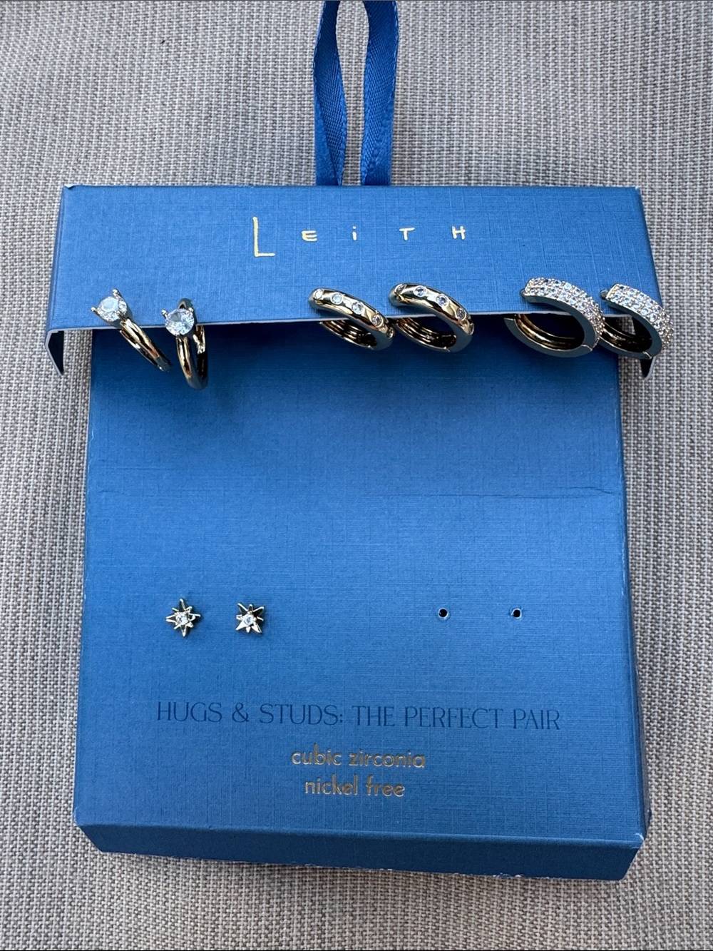 Leith Gold-Tone Cubic Zirconia Earring Set with Clear Stones and Star Studs